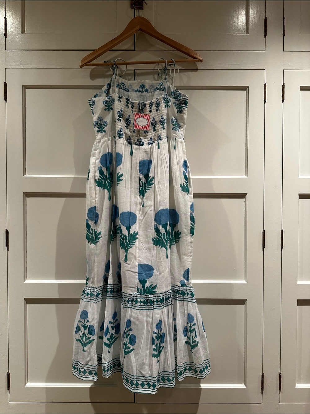 Oliphant White Dress with Blue and Green Floral Print